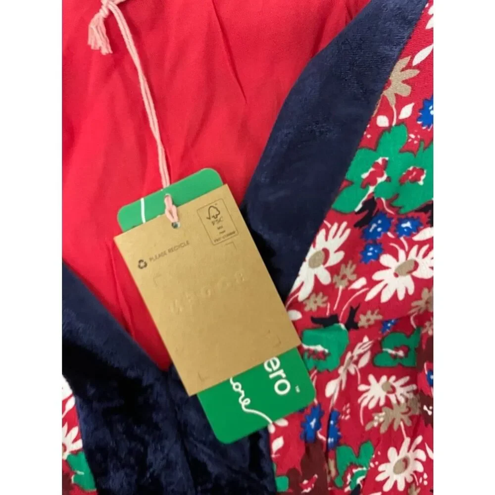 Boden Womens Dress UK 14 US 10 Red Floral Puff Sleeve Velvet Trim D1102 NWT - Picture 7 of 16